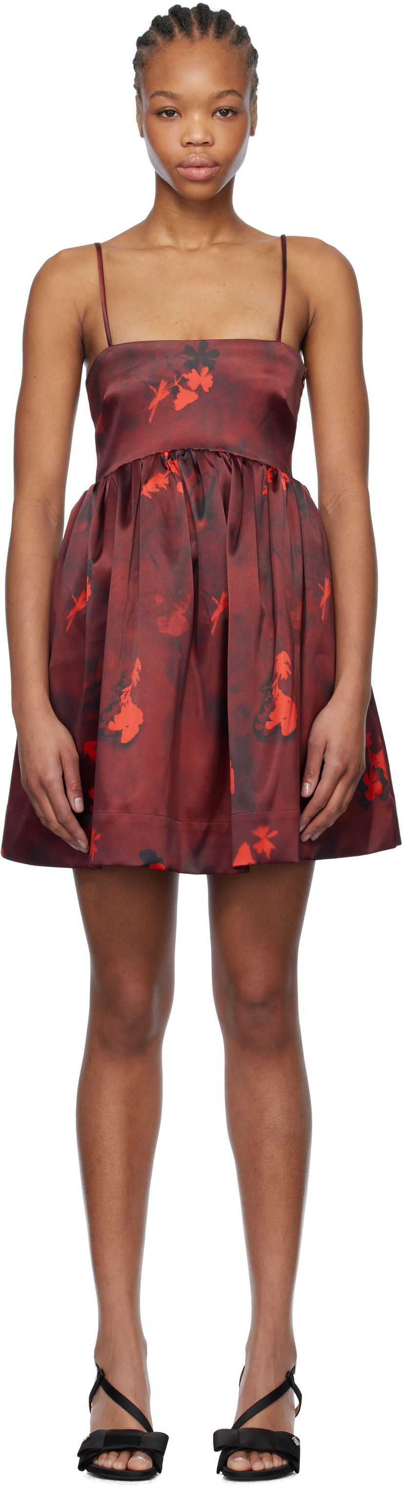 Obleke GANNI GANNI Floral Print Satin Strap Mini Dress Rdeča | W0000