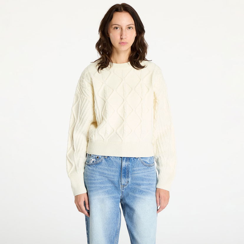 Pleteni pulover Wrangler Cable Knit Sweater Worn White Bela | 112356472