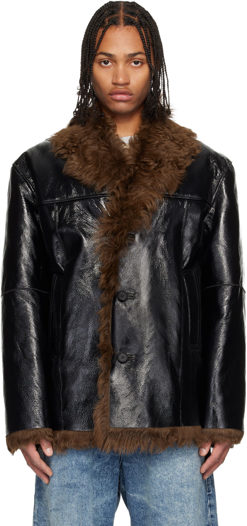Jakna Diesel L-Harnett Reversible Shiny Shearling Jacket Črna | A18586-0LKCQ-9XXA