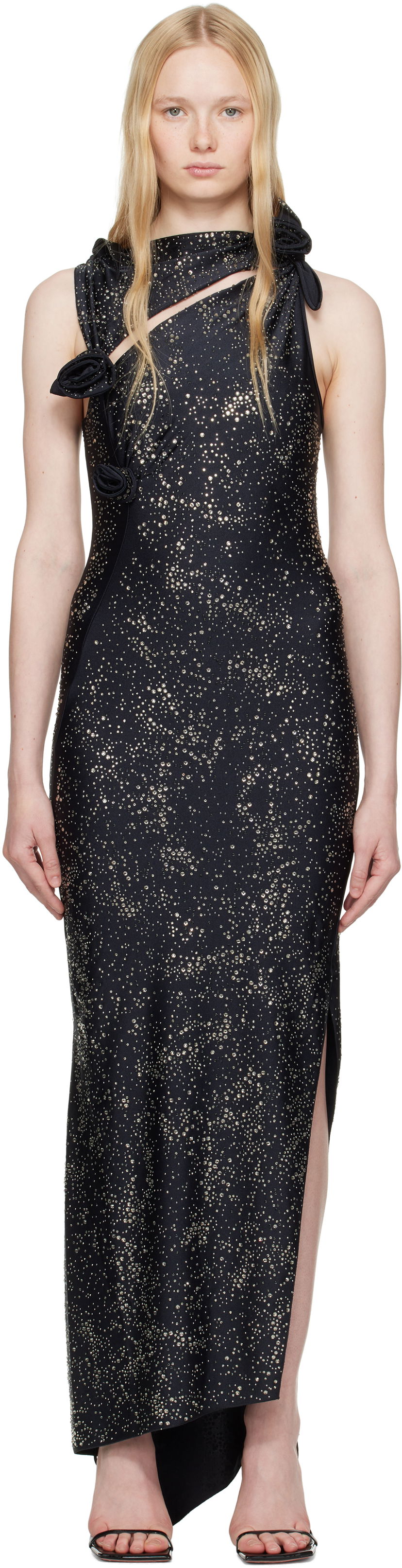 Obleke Coperni Coperni Crystal-Embellished Asymmetric Flower Maxi Dress Črna | COPR44CRF5001
