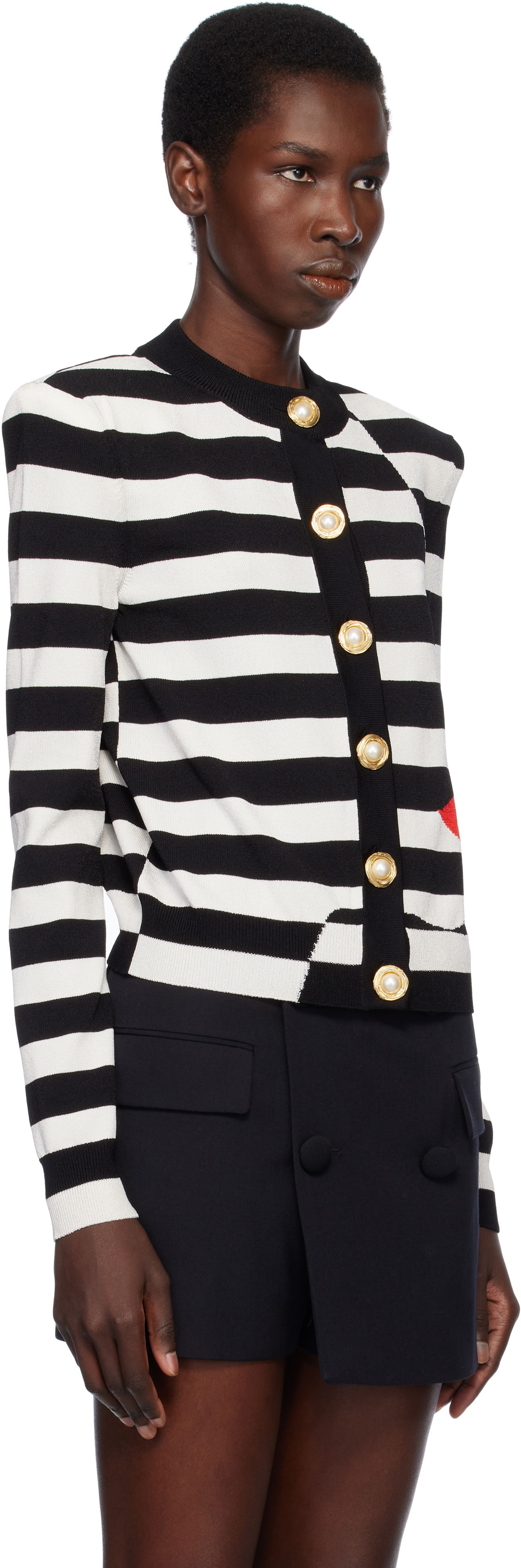Pleteni pulover Balmain Balmain Knit Striped Cardigan with Face Design Črna | EF0KL133KI32, 1