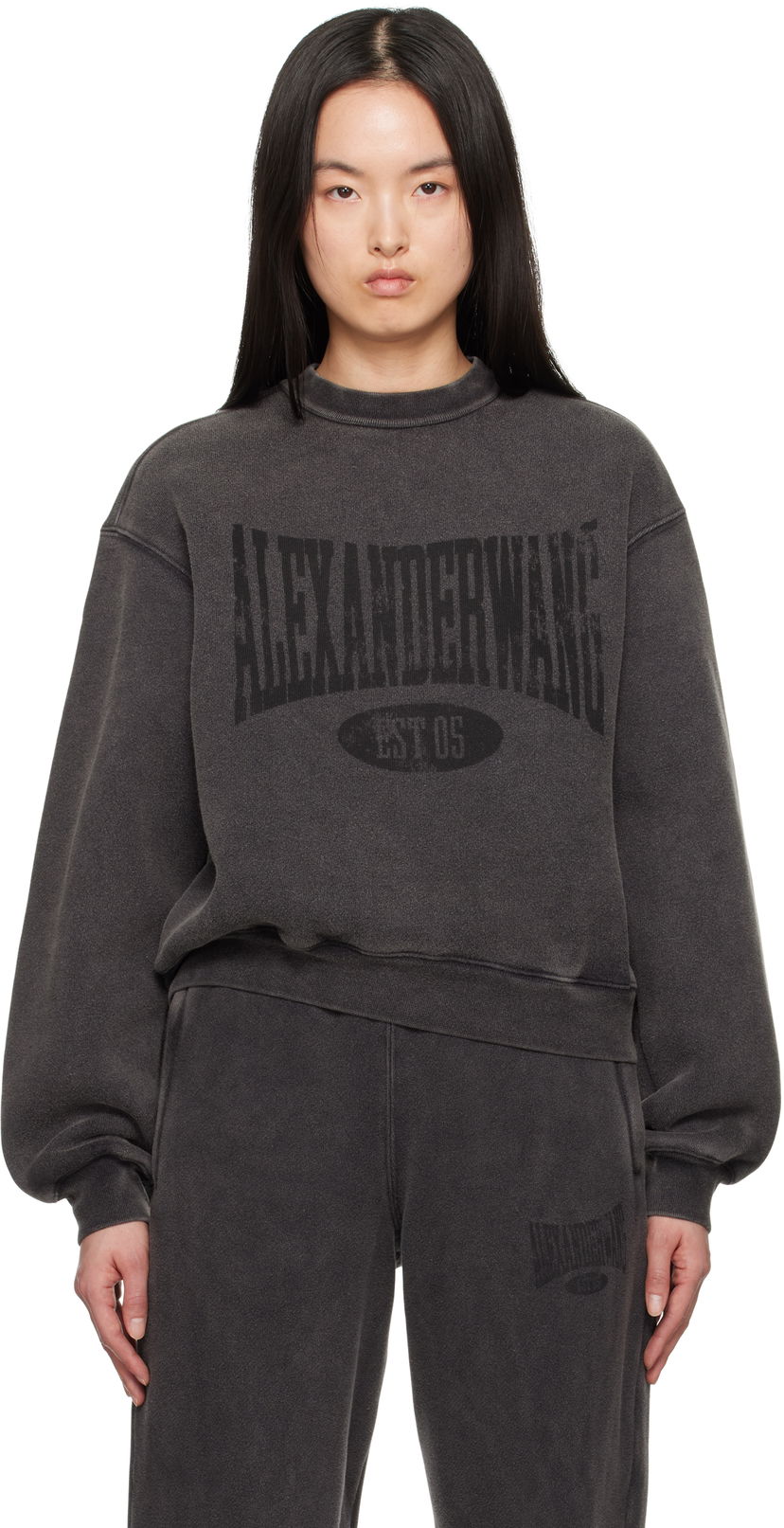 Pleteni pulover Alexander Wang Alexander Wang Distressed Logo Sweatshirt Siva | 4CC2251539