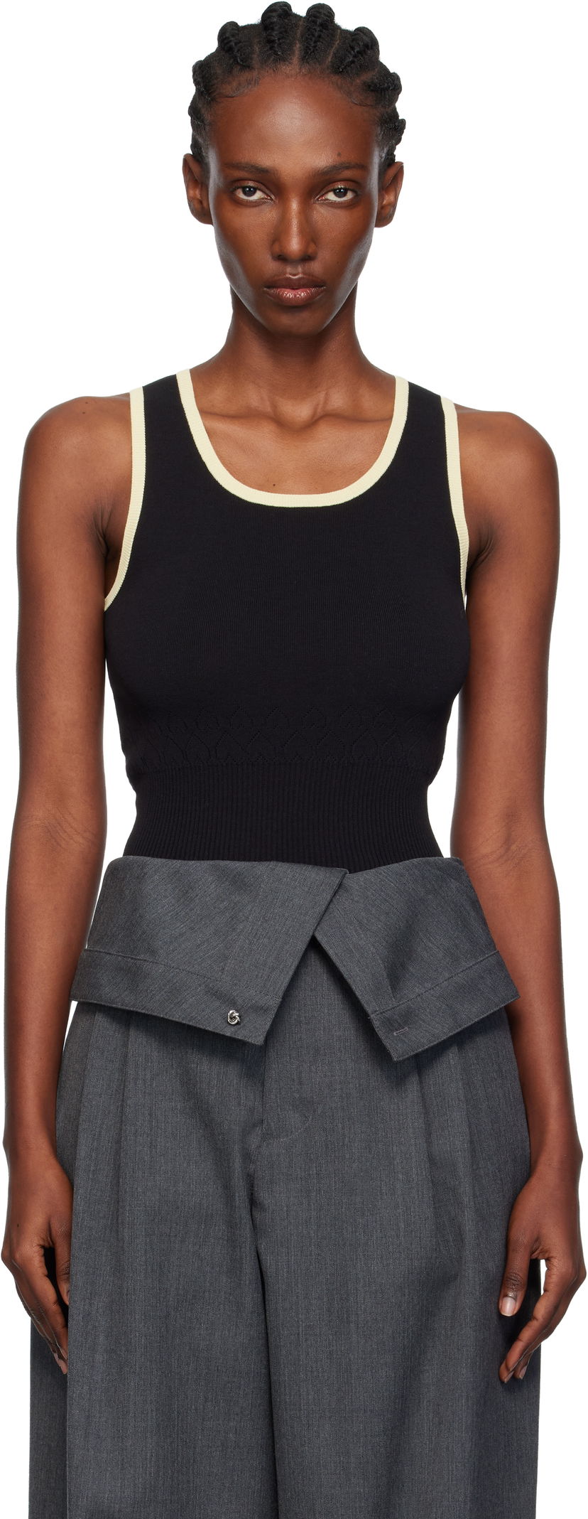 Majica brez rokavov JW Anderson JW Anderson Contrast Trim Ribbed Knit Tank Top Črna | KW1442-YN0432