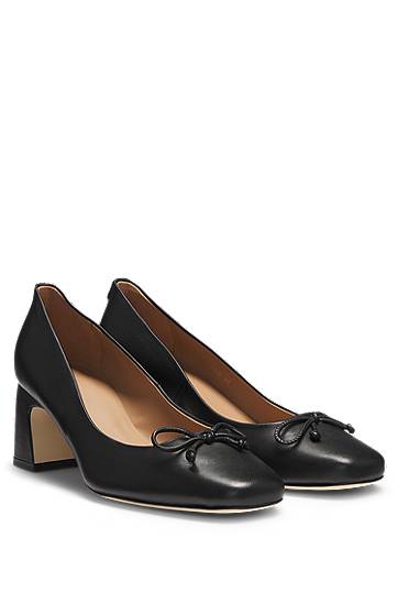 Modni dodatki BOSS Nappa Leather Heeled Pumps with Bow Detail Črna | 50539005