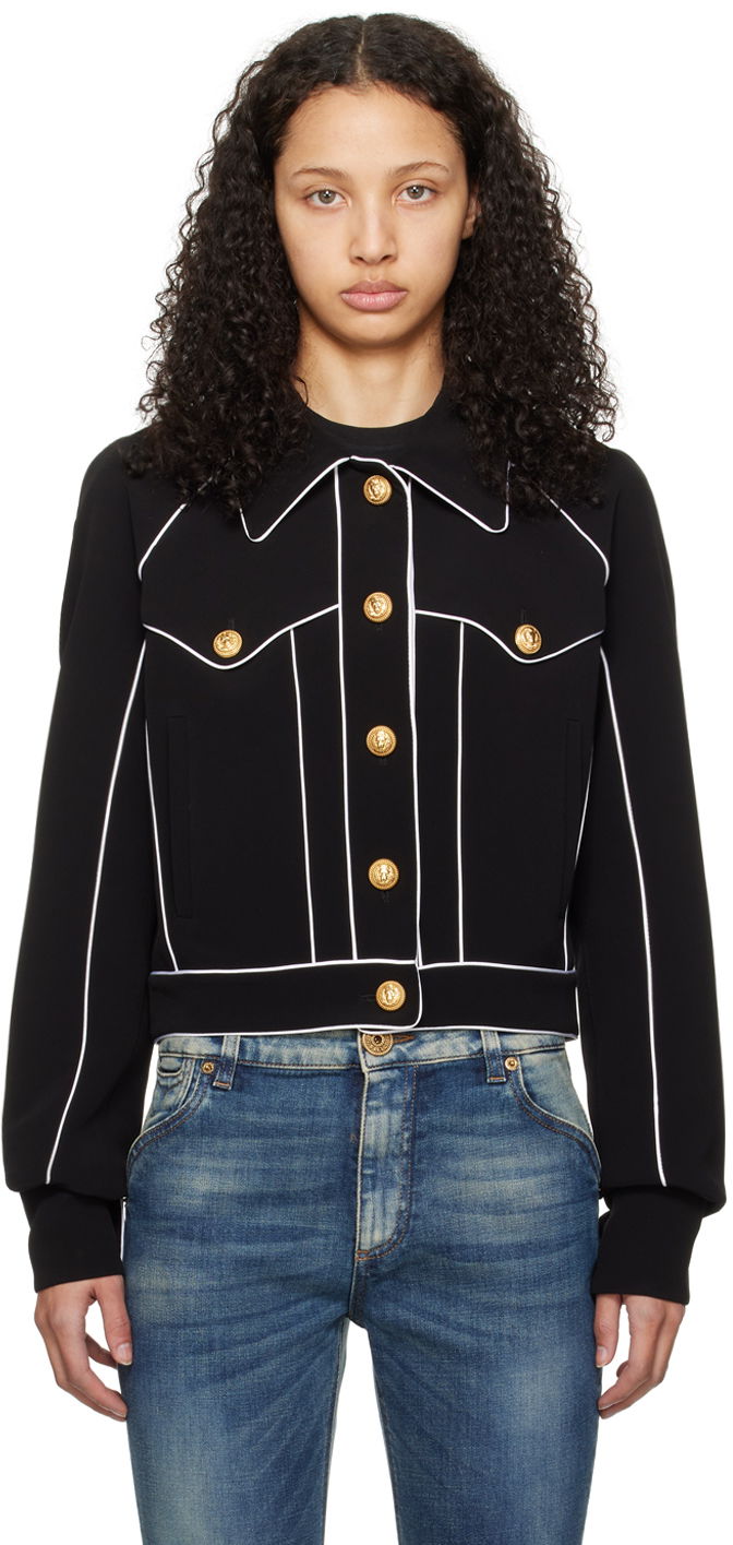 Jakna Balmain Piping Jacket Črna | CF1TC120VB00