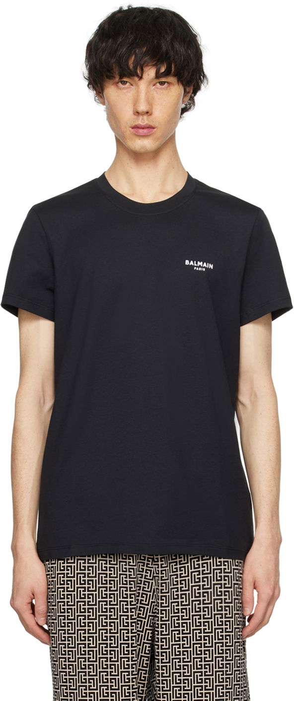 Majica Balmain Flocked T-Shirt Črna | CH1EF000BB04