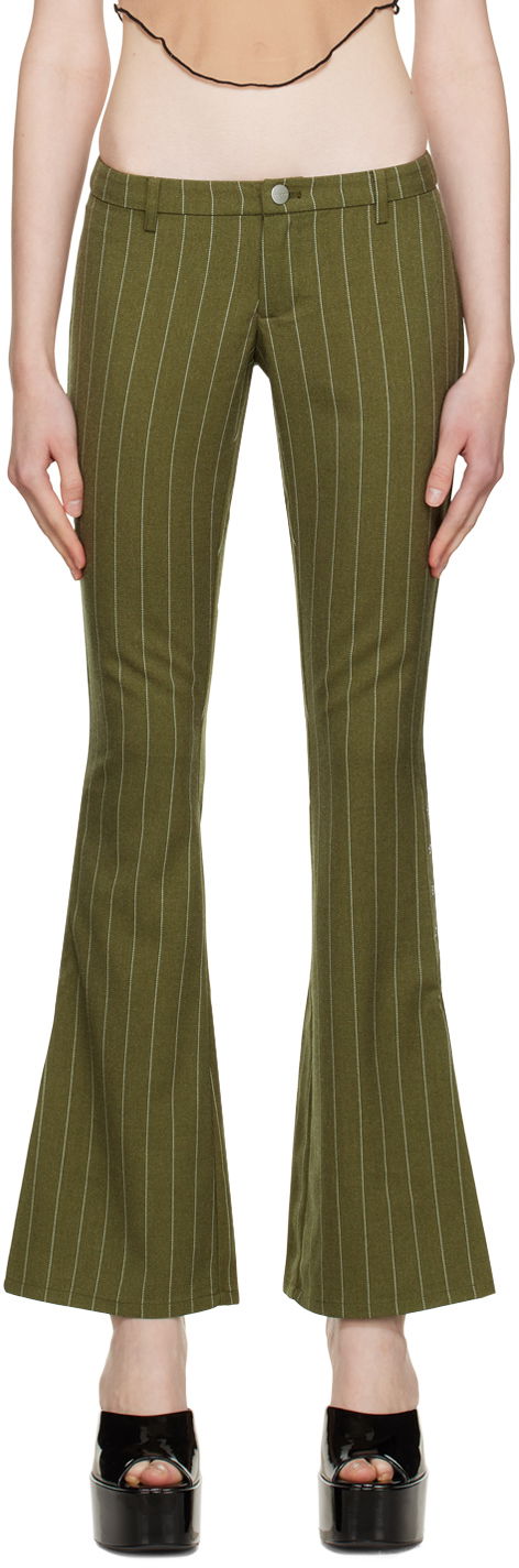 Hlače Miaou Miaou Thea Pinstripe Flare Trousers Zelena | 1029SWBOVP