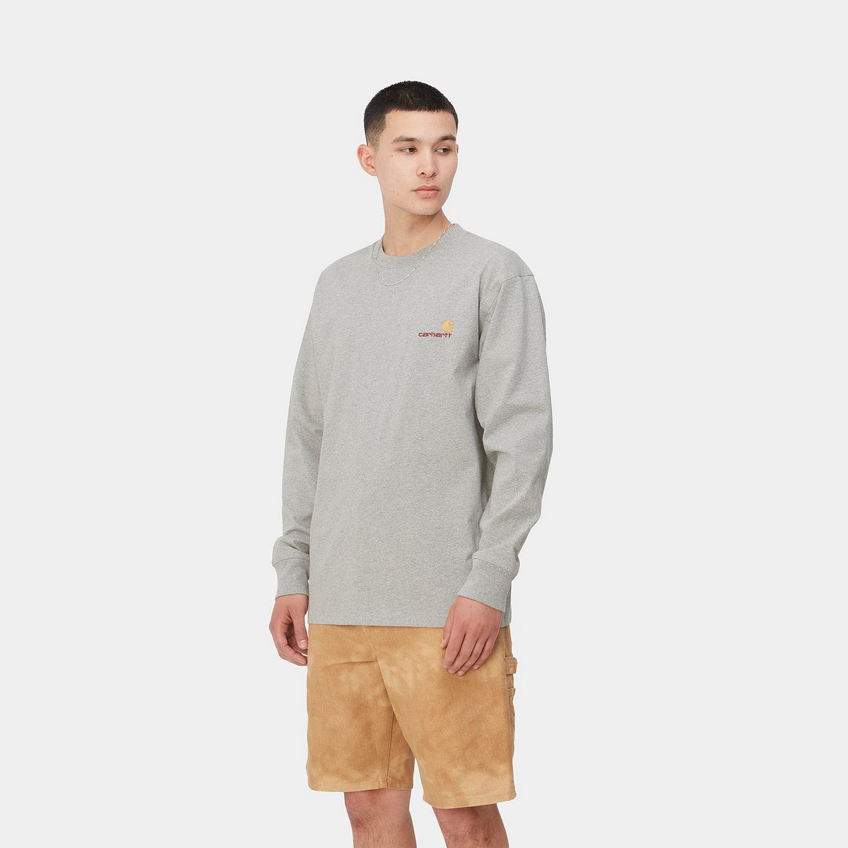 Majica Carhartt WIP L/S American Script T-Shirt "Grey Heather" Siva | I029955_V6_XX, 1