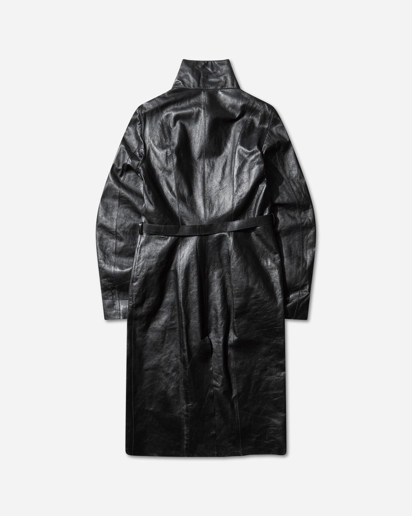 Trenčkot OUR LEGACY Leather Belted Concealed Coat Črna | W4259CS 001