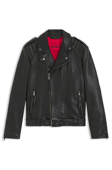Jakna BOSS Regular-fit biker jacket in buffalo leather Črna | 50542108