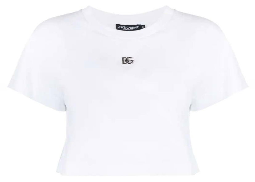 Krop-top Dolce & Gabbana Cropped Logo Plaque T-shirt White Bela | F8S21ZG7EOW