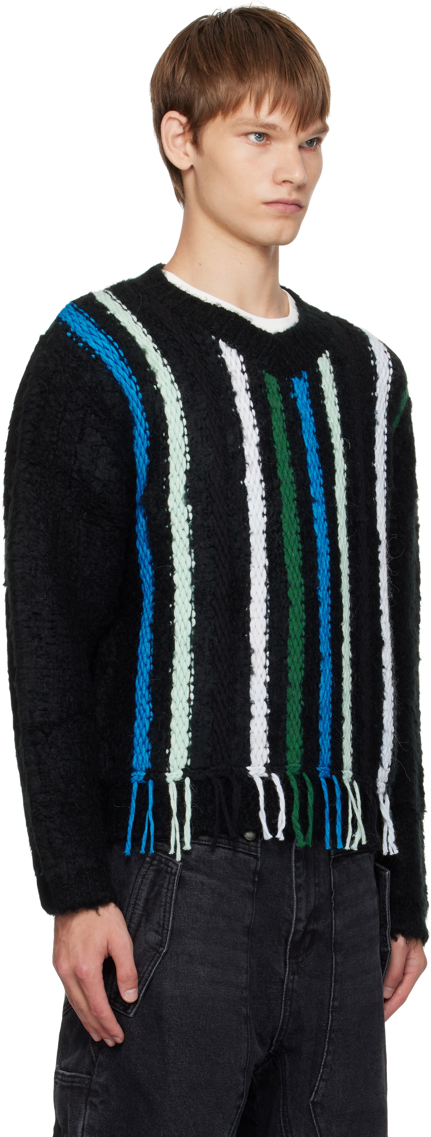 Pleteni pulover Andersson Bell Andersson Bell Reverse Stripe Fringe Sweater Črna | atb1350u, 1