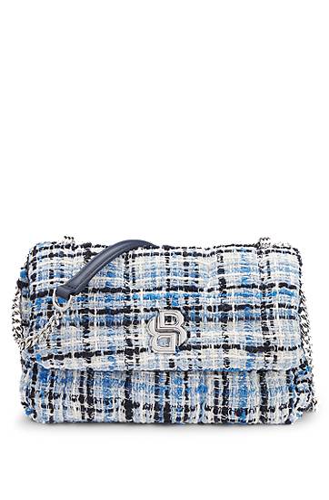 Torba za čez ramo BOSS Tweed Shoulder Bag with Double B Monogram Modra | 50536546