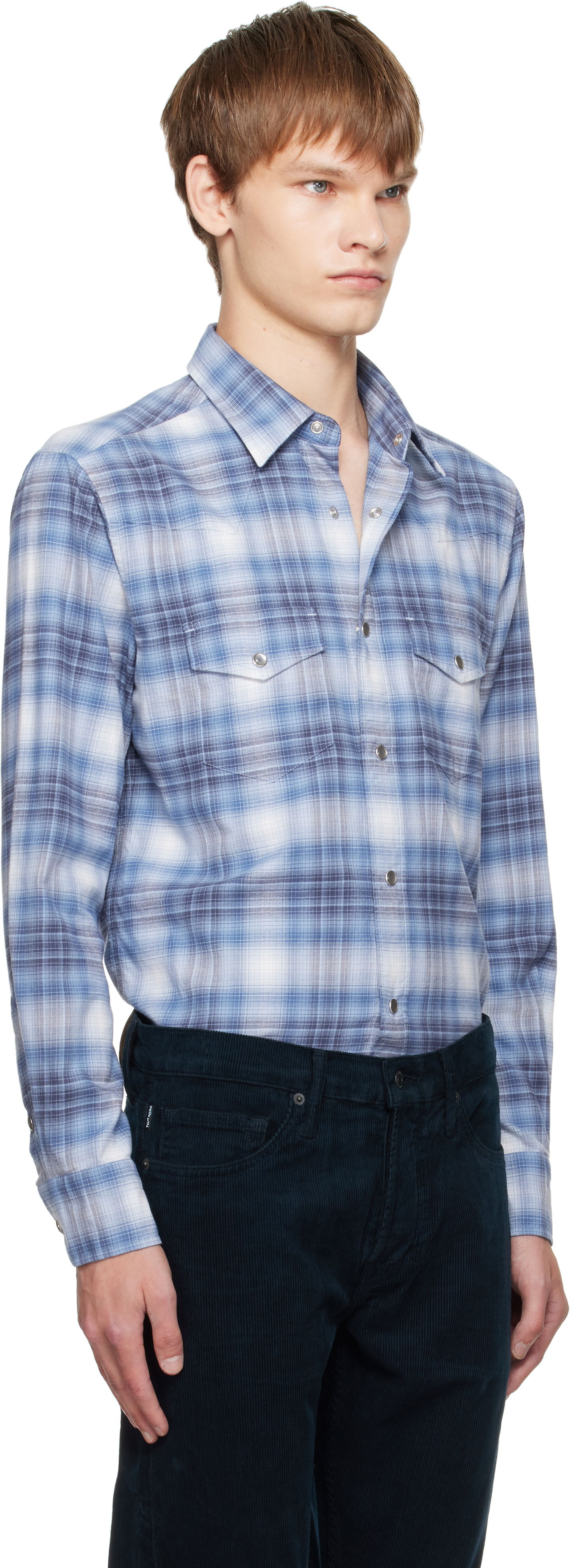 Srajce Tom Ford TOM FORD Check Western Shirt Modra | HDS001-FMC243, 1