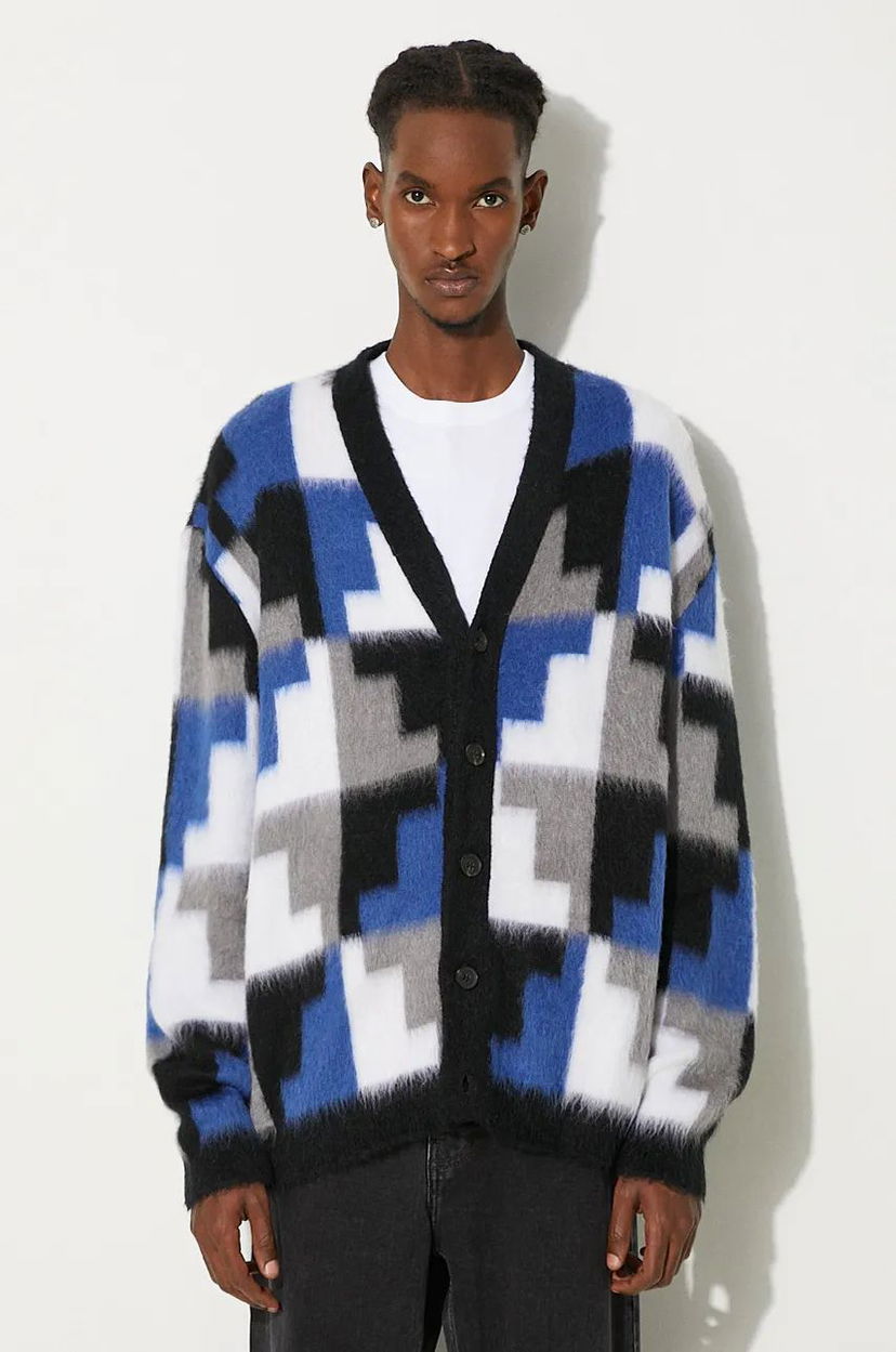 Pleteni pulover Marcelo Burlon AOP Damier Cross Knit Cardigan Siva | CMHB001F24KNI0010645