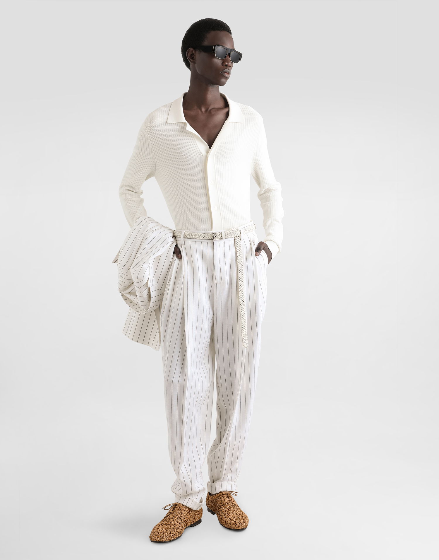 Hlače Dolce & Gabbana Dolce & Gabbana Pinstripe Linen-Blend Pants With Double Darts Bela | GP10DTFR3F0S8052, 1