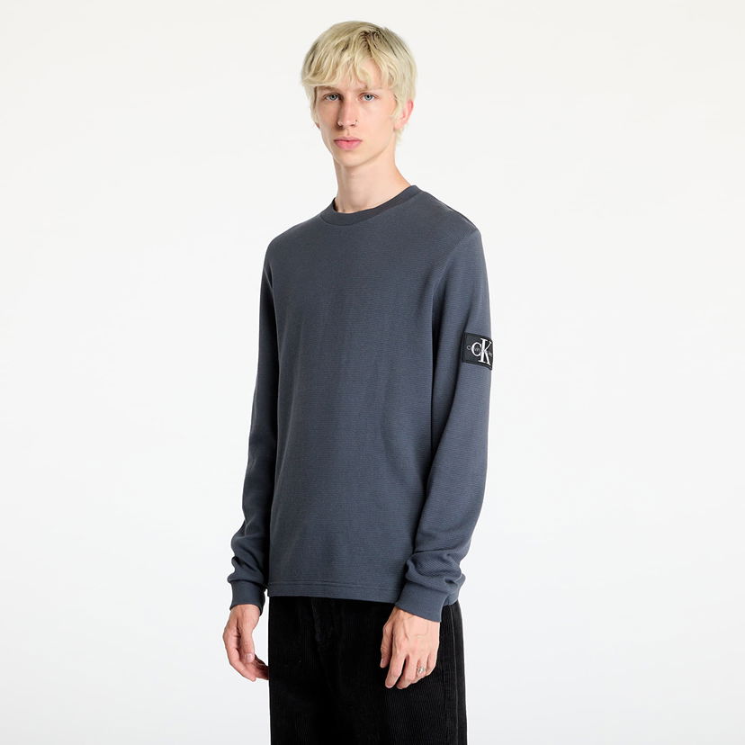 Majica CALVIN KLEIN Badge Waffle Longsleeve Tee Ebony Zelena | J30J323485 BAN