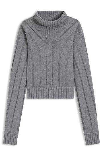 Pleteni pulover BOSS Virgin Wool and Cashmere Rollneck Cropped Sweater Siva | 50547893