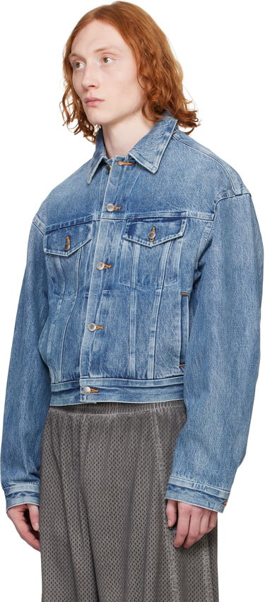Jakna Alexander Wang Alexander Wang Rounded Trucker Denim Jacket with Faux Fur Collar Modra | 6WC1252066, 3