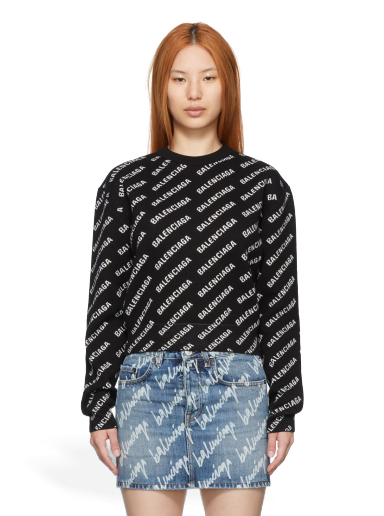 Pleteni pulover Balenciaga Mini Allover Sweater Črna | 694255 T3233