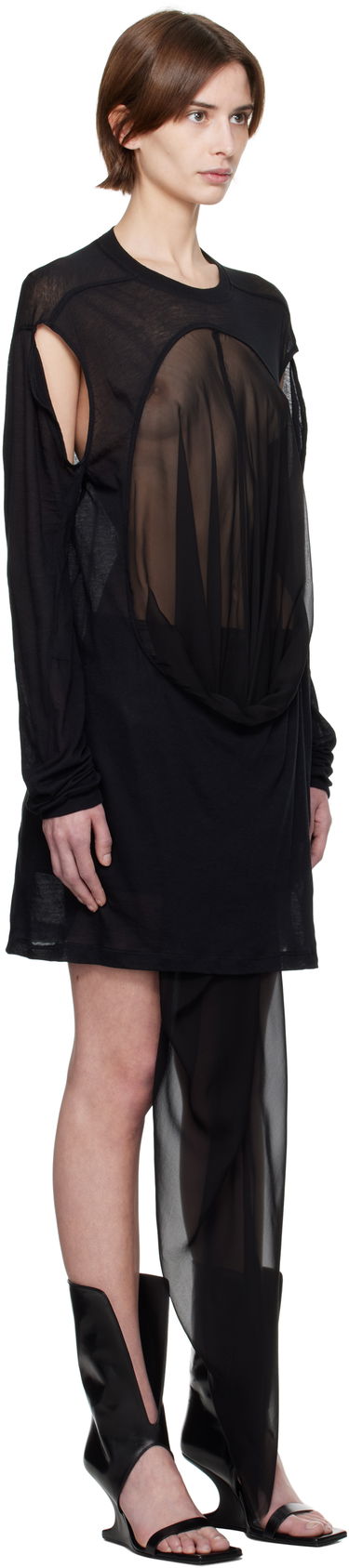 Obleke Rick Owens Rick Owens Draped Long Sleeve T-Shirt Bež | RP01E7205 UCS, 4