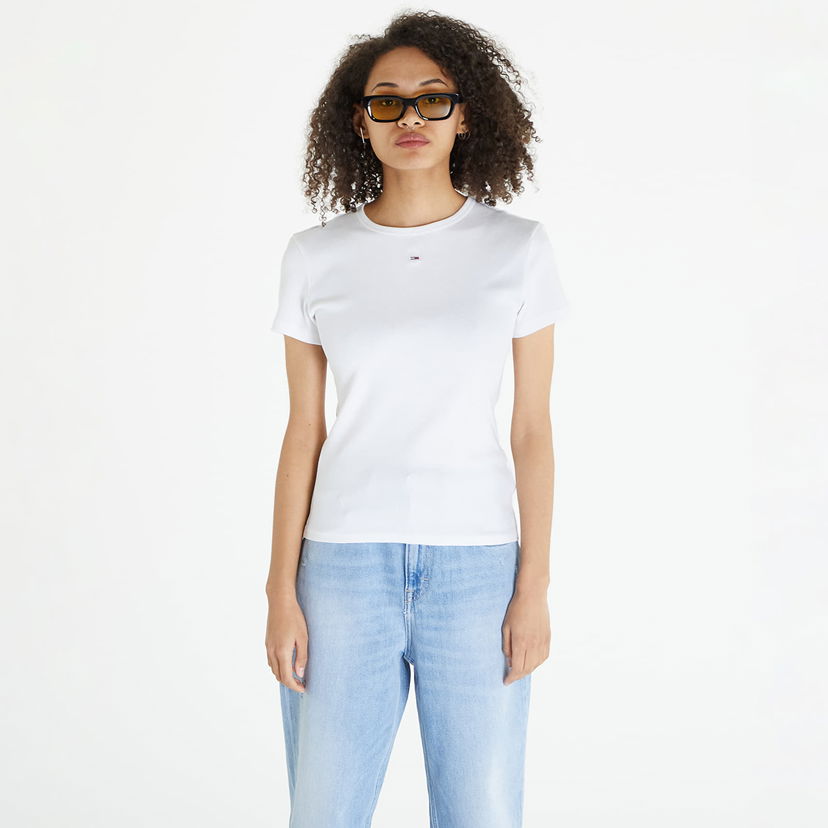 Majica Tommy Hilfiger Tommy Jeans Slim Essential Rib Bela | DW0DW17383 YBR