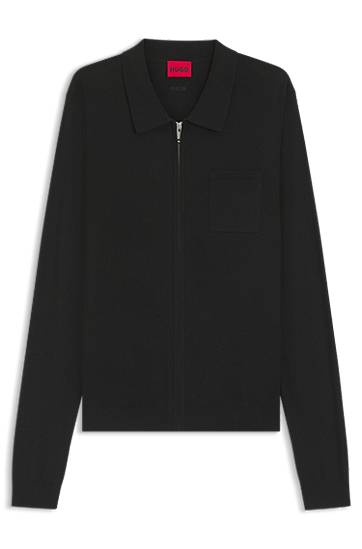 Jakna BOSS Regular-Fit Knit Zip-Front Jacket Črna | 50543769