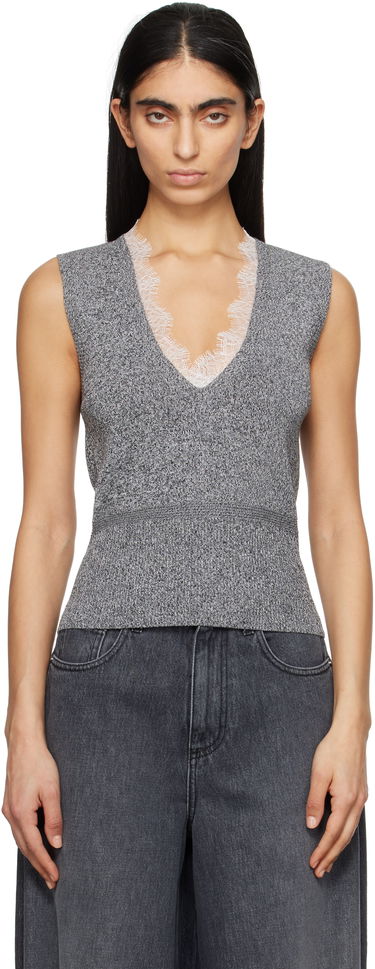 Pleteni pulover JW Anderson JW Anderson V-Neck Lace Trim Vest Siva | KW1357-YN0324, 0