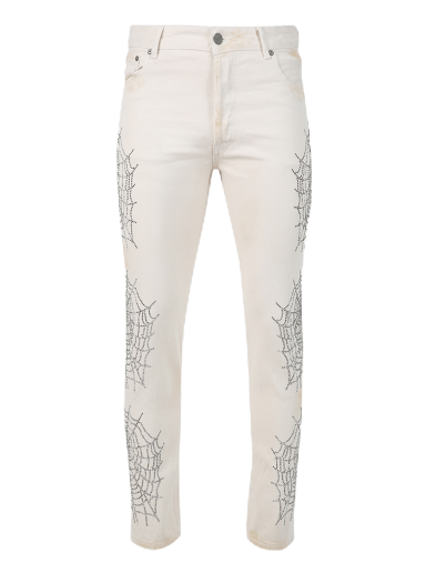 Kavbojke Palm Angels Spider Regular 5 Pockets Pants Bela | PMYA012F22DEN0080372