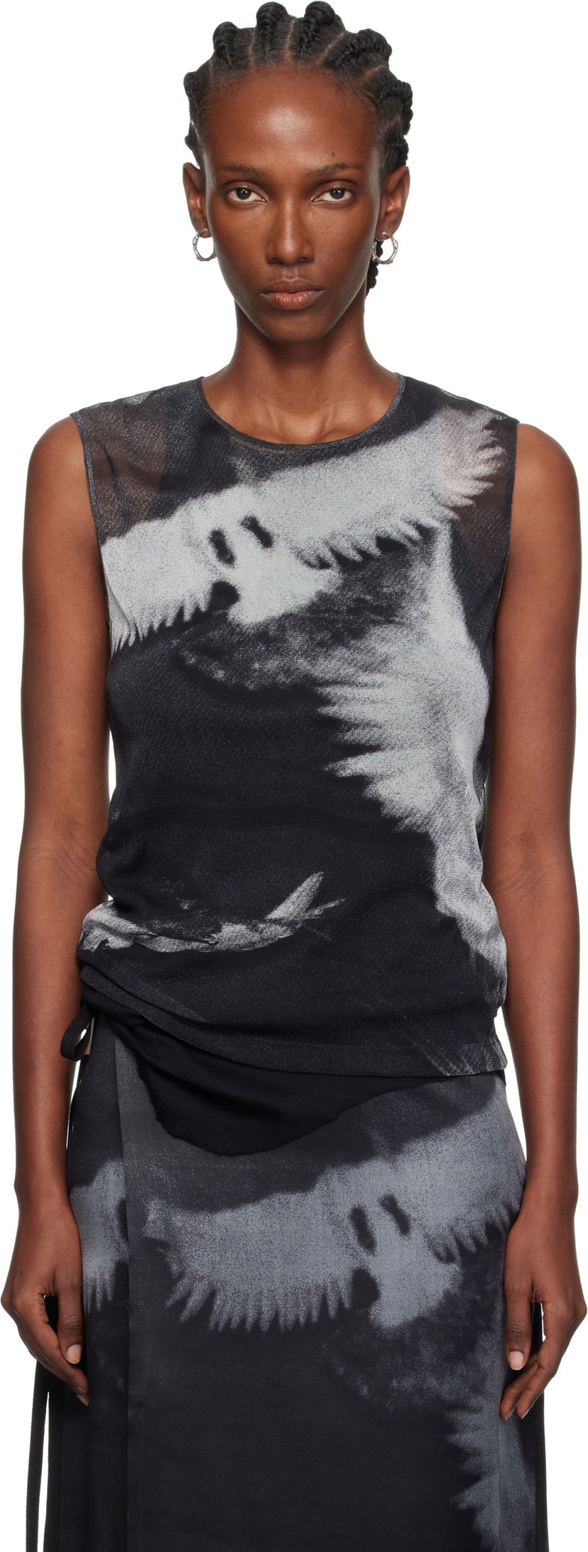 Majica brez rokavov Ann Demeulemeester Ann Demeulemeester Doves Printed Tulle Tank Top Črna | 2520-W-JTO05-FA657-D0097