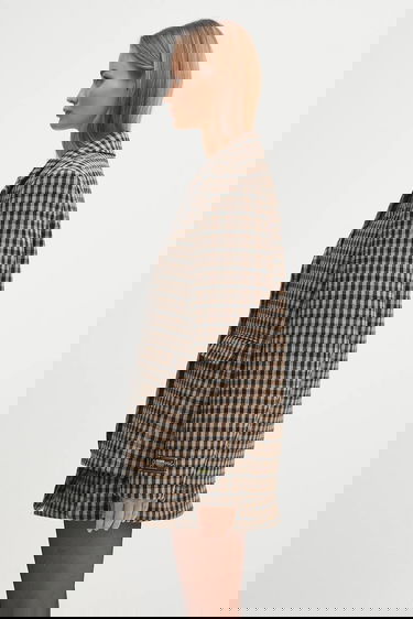 Jakna GANNI GANNI Check Wool Mix Oversized Blazer Rjava | W0426, 1