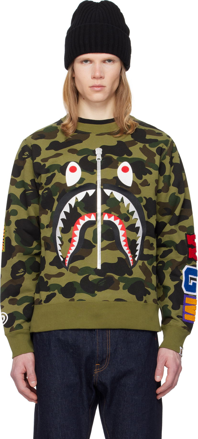 Pulover BAPE A Bathing Ape 1st Camo Shark Crewneck Sweatshirt Zelena | 001SWK801010M