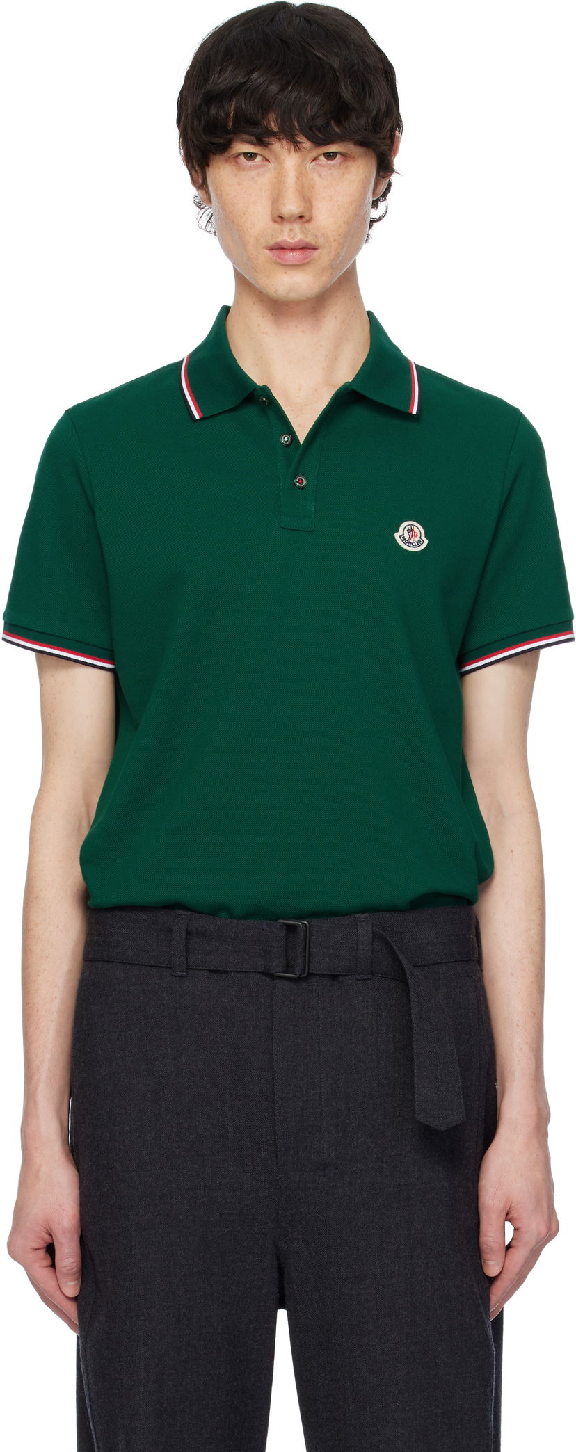 Polo majica Moncler Moncler Cotton Piquet Polo Shirt with Tricolor Trim Zelena | K10918A7030084556