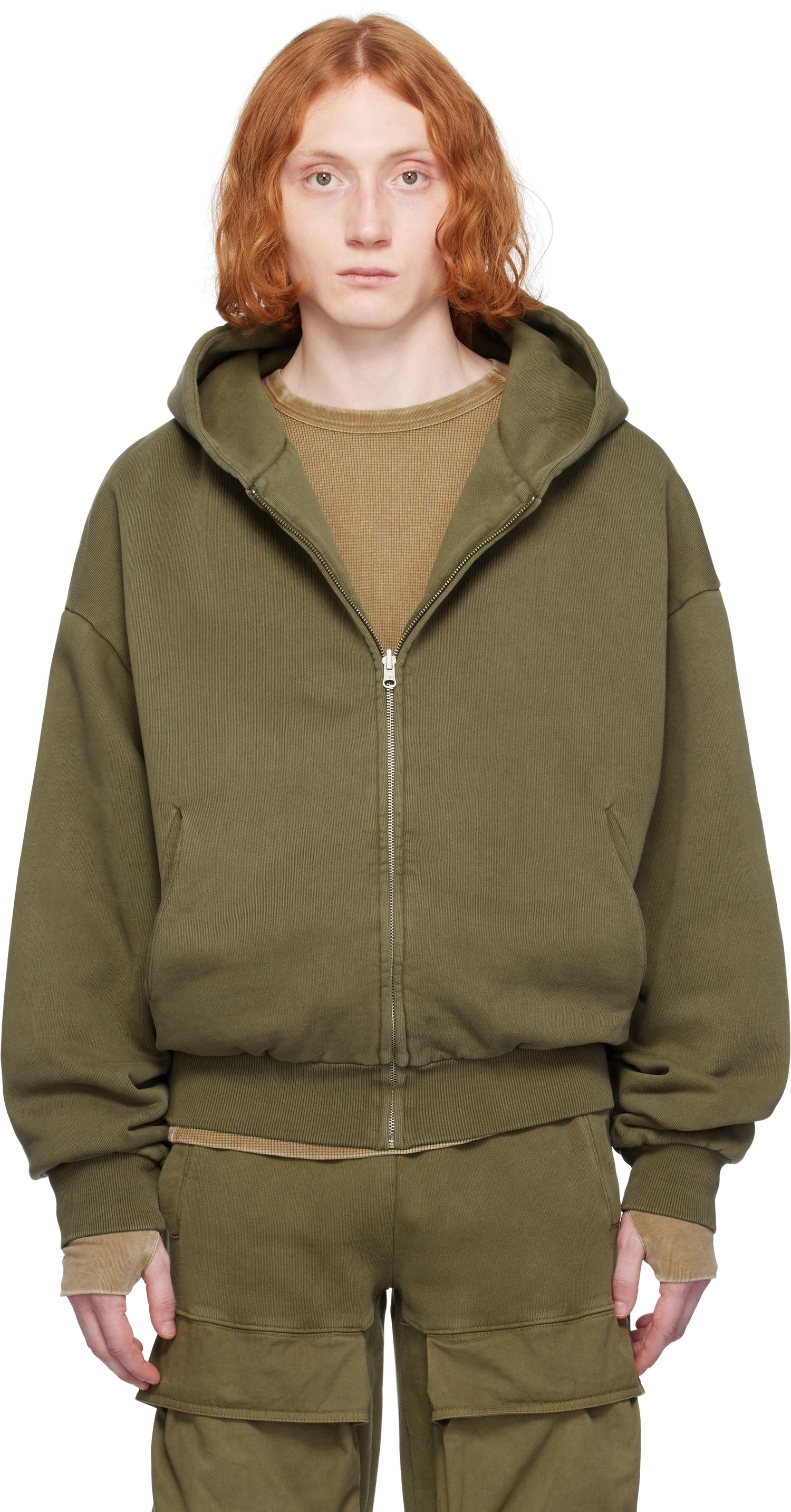 Pulover Entire Studios Entire Studios Thermal Zip-Up Hoodie Zelena | ES2488MI, 0
