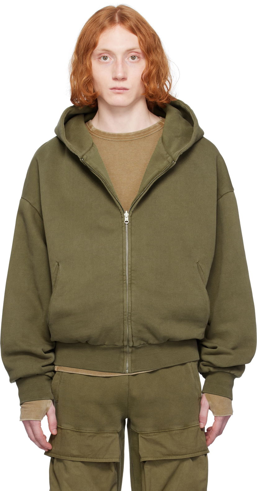 Pulover Entire Studios Entire Studios Thermal Zip-Up Hoodie Zelena | ES2488MI