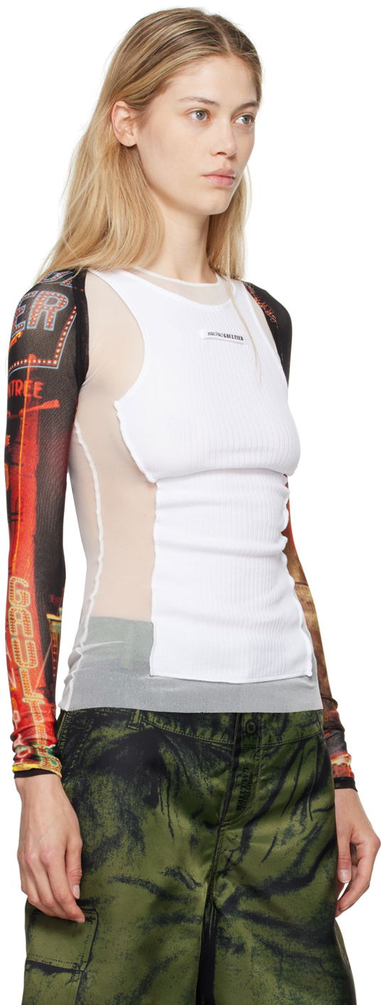Majica brez rokavov Jean Paul Gaultier Jean Paul Gaultier 'The Pigalle' Printed Mesh Sleeves Bela | 24/30-F-TO207-T552-00301550, 1
