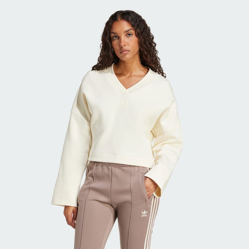 Pleteni pulover adidas Performance Deep V-Neck Cropped Sweatshirt Bela | JJ0963