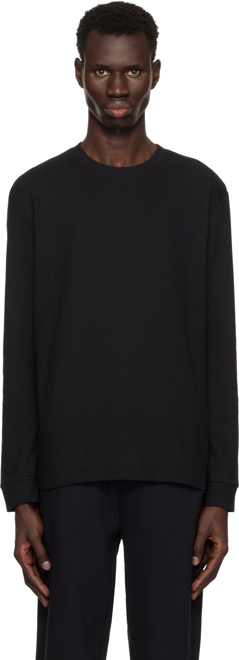 Majica BOSS Hugo Embroidered Logo Long Sleeve T-Shirt Črna | 50532022