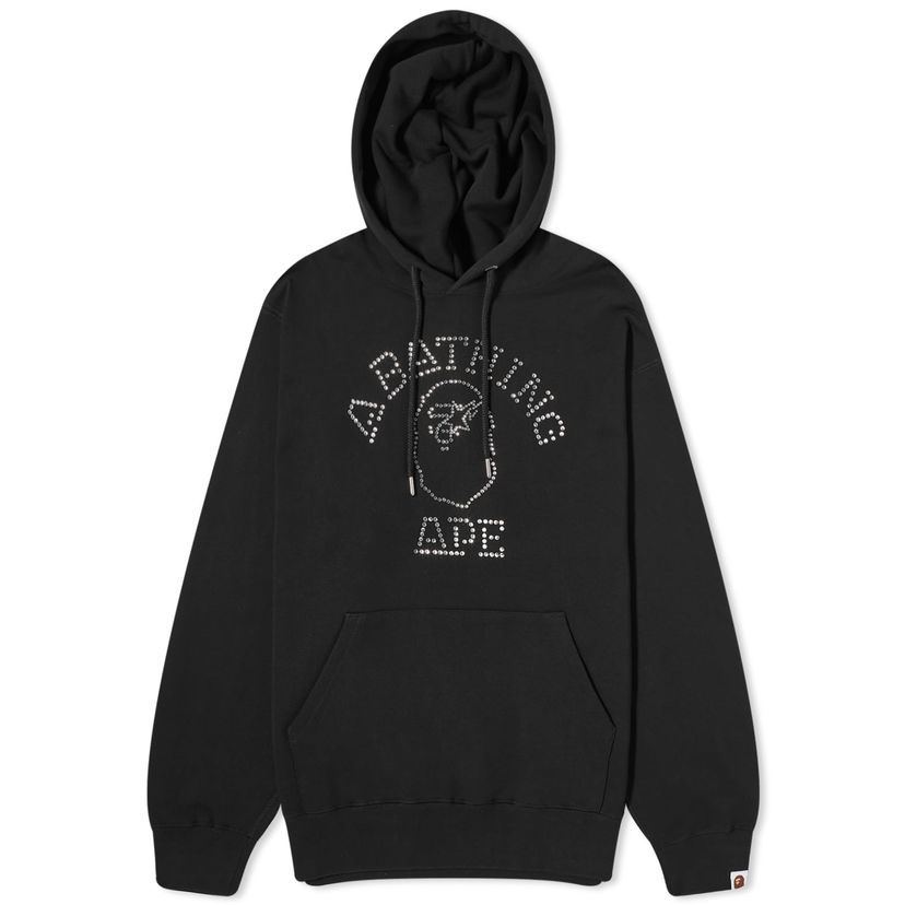 Pulover BAPE A Bathing Ape Rhisestone College Pullover Hoodie Črna | 001PPK301306M-BLK