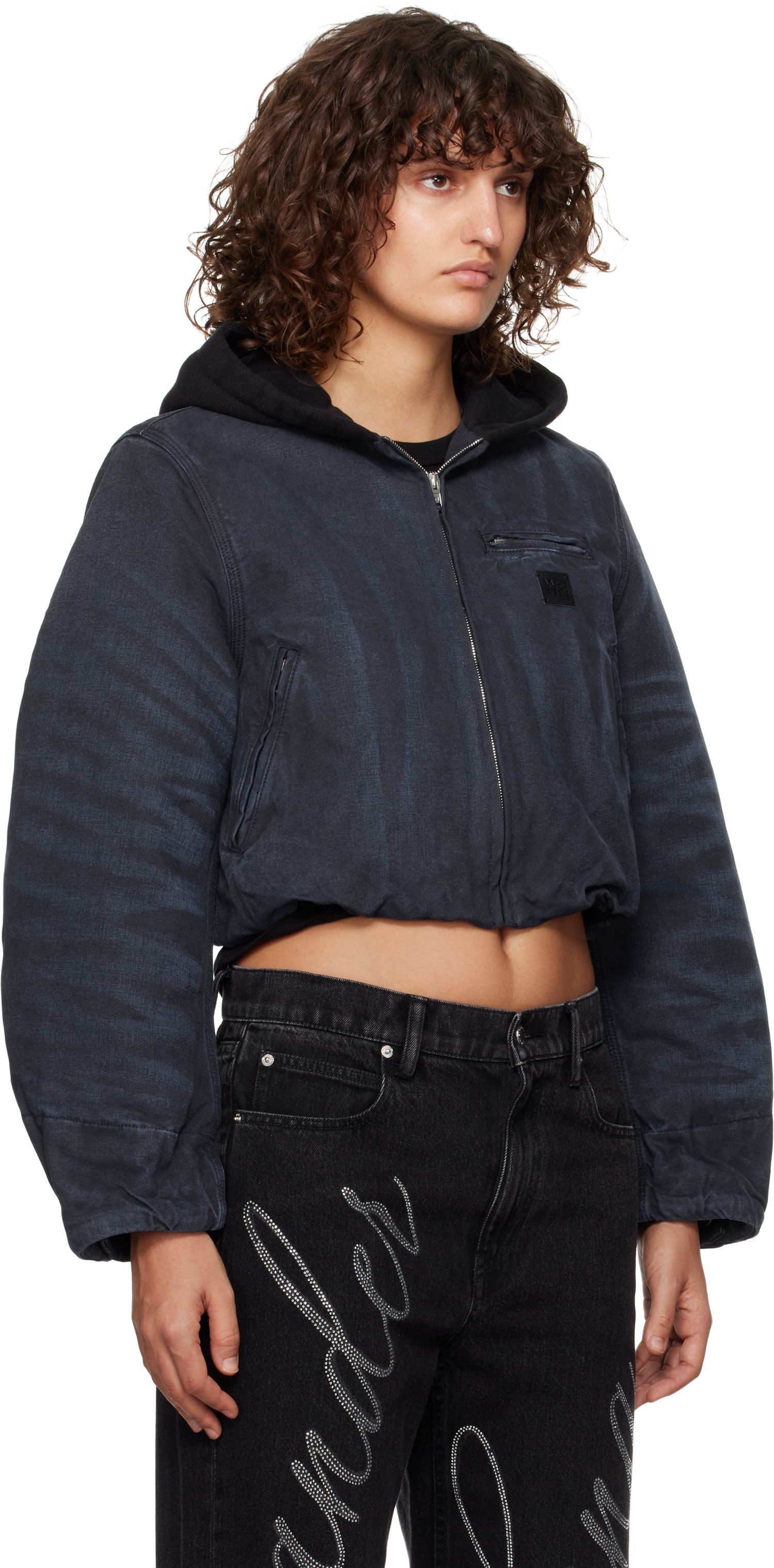 Jakna Alexander Wang Padded Cropped Hooded Jacket Modra | 4WC4242095, 1