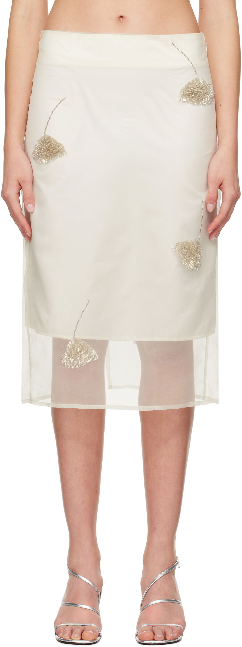 Krila Róhe Róhe Embellished Tulip Organza Midi Skirt Bela | 414-32-147