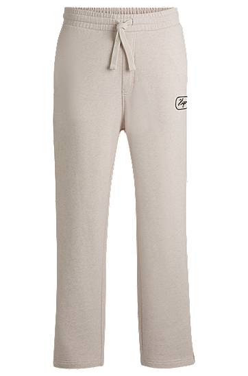 Trenirka BOSS Embroidered Cotton-Terry Tracksuit Bottoms Bež | 50545938