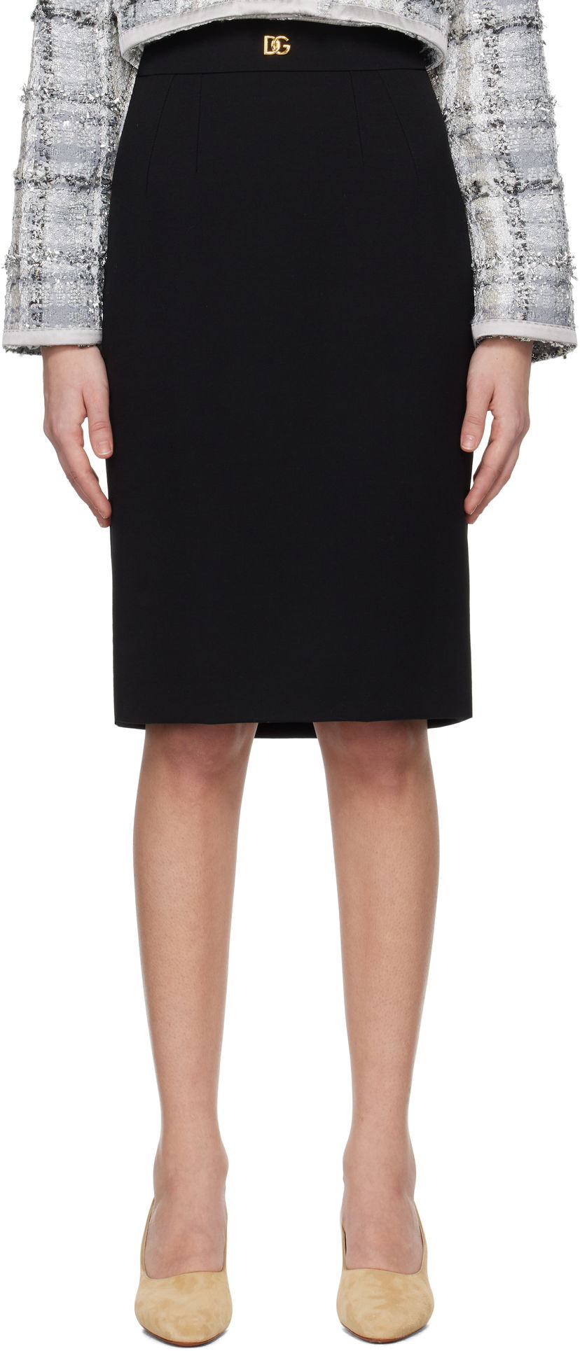 Krila Dolce & Gabbana Dolce&Gabbana Wool Pencil Midi Skirt Črna | F4C2CT GDCSX