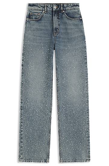 Kavbojke BOSS Straight-leg jeans with rhinestone embellishments Modra | 50546506