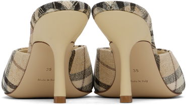 Oblačila Burberry Burberry Check Linen Blend Mews High Heel Mules Bež | 8102491, 1