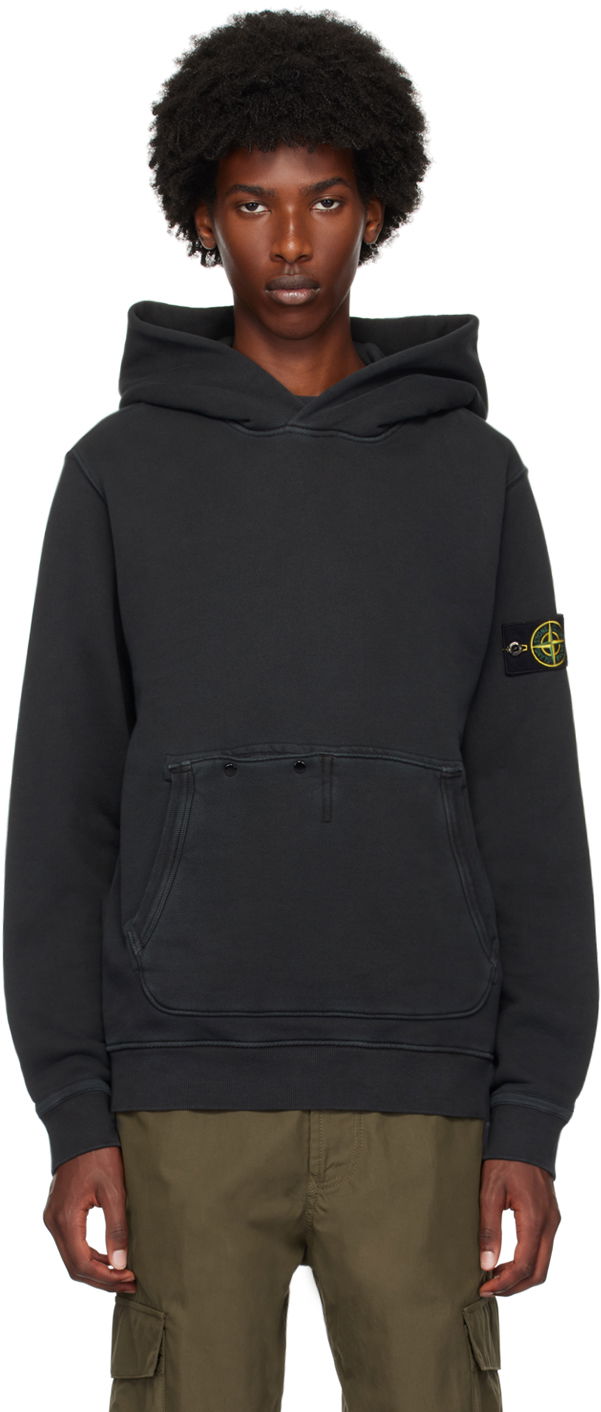 Pulover Stone Island Black Logo Patch Hoodie Črna | 811561041