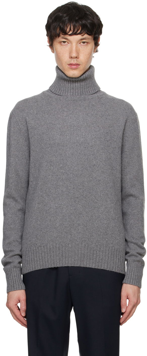 Pleteni pulover AMI Cashmere Turtleneck Siva | HKS457.005