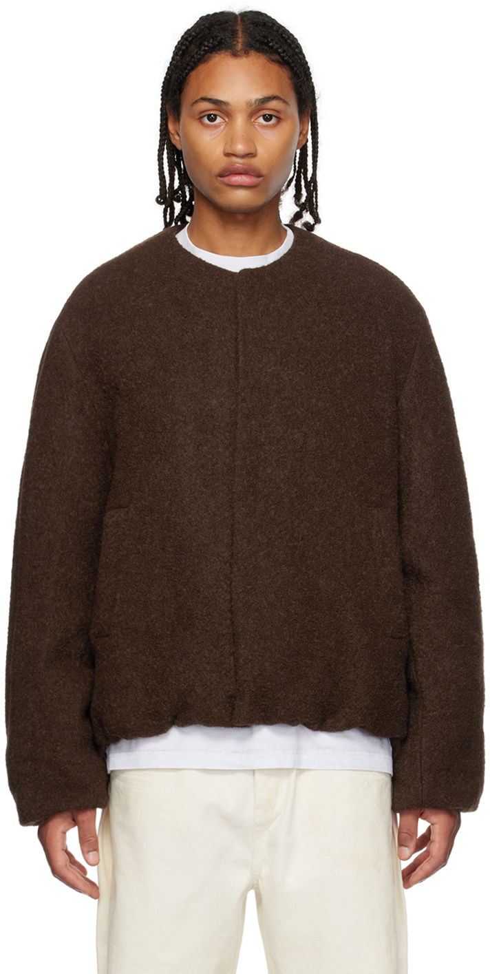 Pleteni pulover We11done We11done Collarless Bomber Jacket Rjava | WD-JP3-23-142-M-BR