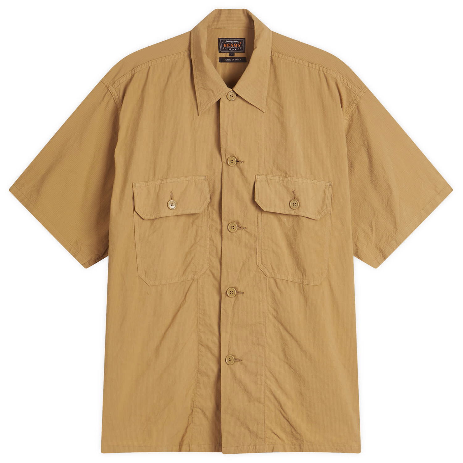 Srajce BEAMS Beams Plus Textured Ripstop Short Sleeve Shirt, Size Large Bež | 3801-0186-139-24, 0