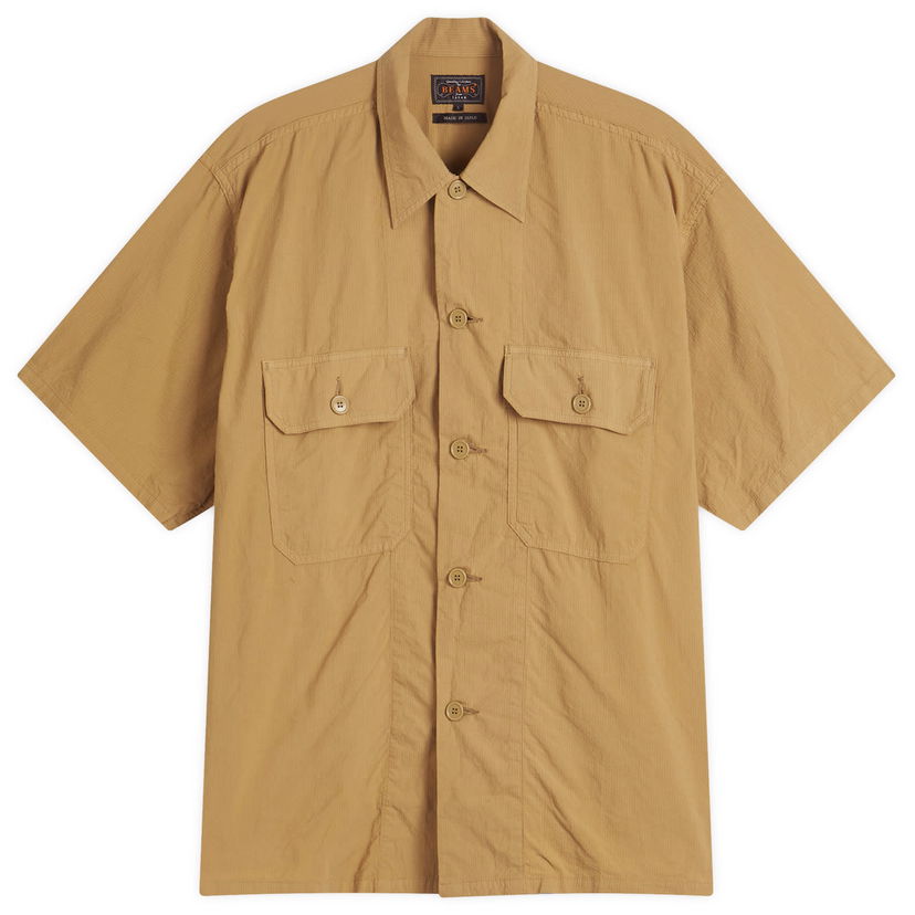 Srajce BEAMS Beams Plus Textured Ripstop Short Sleeve Shirt, Size Large Bež | 3801-0186-139-24